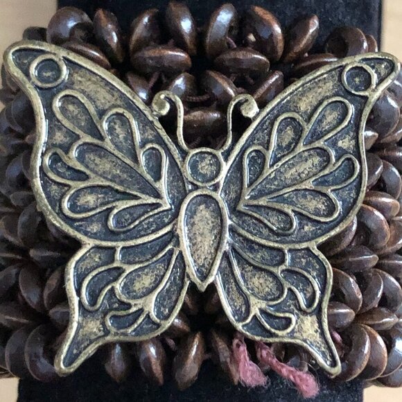 Hawaiian Koa Seed Butterfly Wide Cuff Bracelet - Gypsie Fairy Grunge - Picture 4 of 4